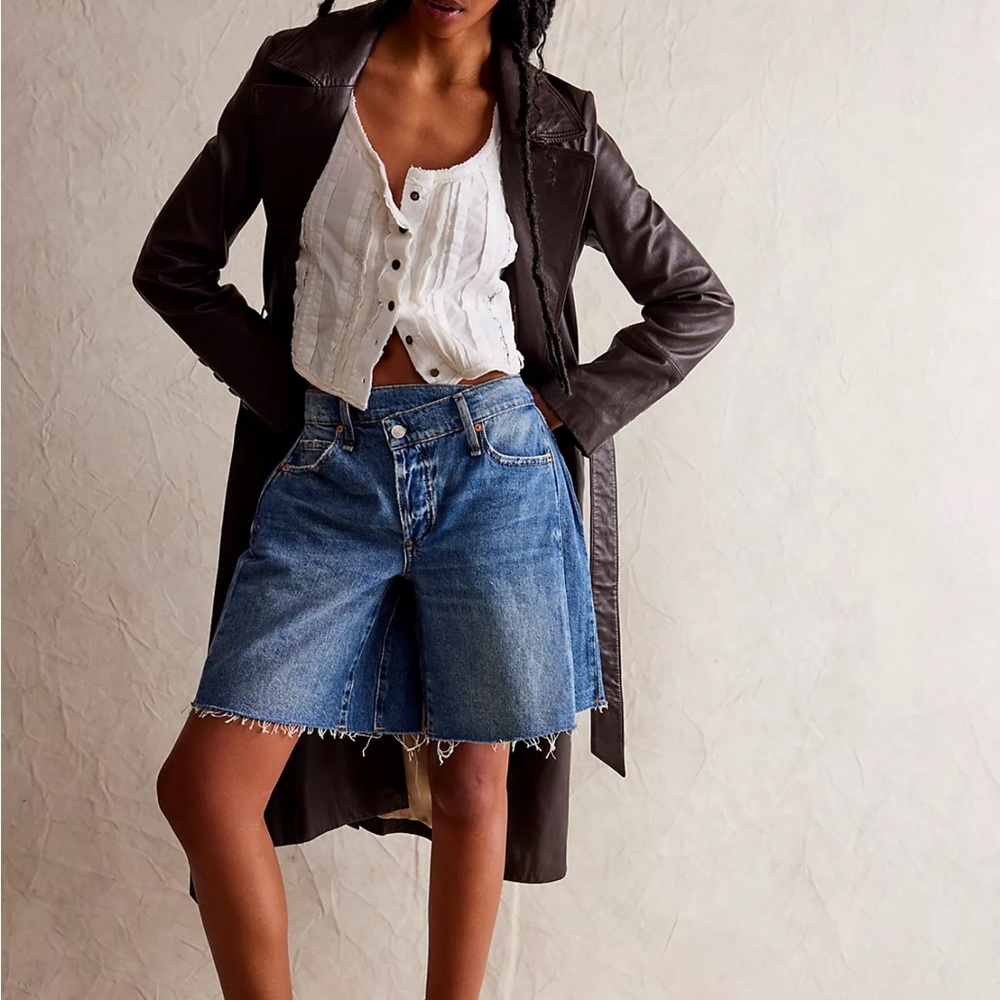 We The Free High-Waist Denim Bermuda Shorts in Blue